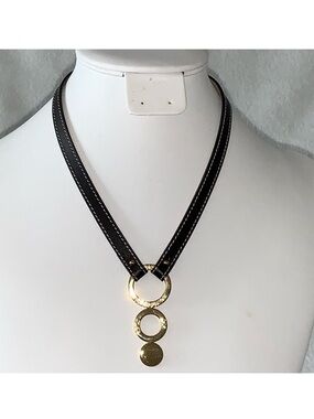 LONGCHAMP Choker Necklace, Brown Leather & Goldtone, Vintage 90’s, EUC, GORGEOUS